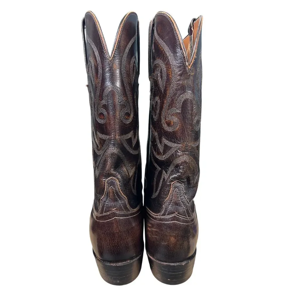 Vintage Lucchese Men’s Brown Leather Glossy Cowboy Boot Size US 8.5 D